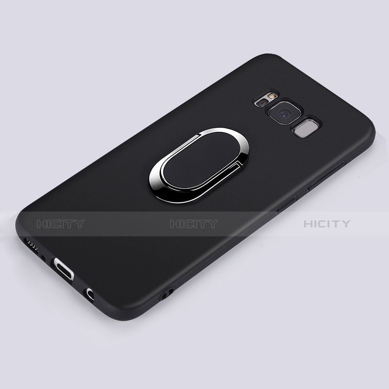 Silikon Hülle Handyhülle Ultra Dünn Schutzhülle Silikon mit Fingerring Ständer für Samsung Galaxy S8 Plus Schwarz groß