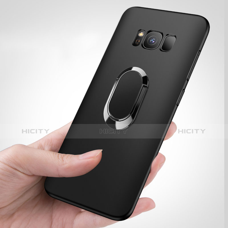 Silikon Hülle Handyhülle Ultra Dünn Schutzhülle Silikon mit Fingerring Ständer für Samsung Galaxy S8 Schwarz groß