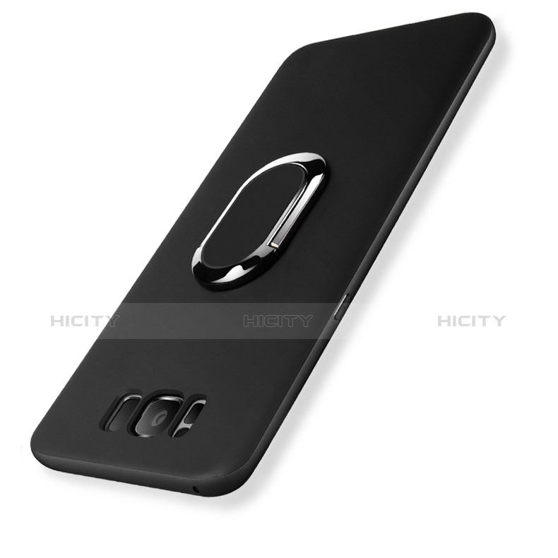 Silikon Hülle Handyhülle Ultra Dünn Schutzhülle Silikon mit Fingerring Ständer für Samsung Galaxy S8 Schwarz