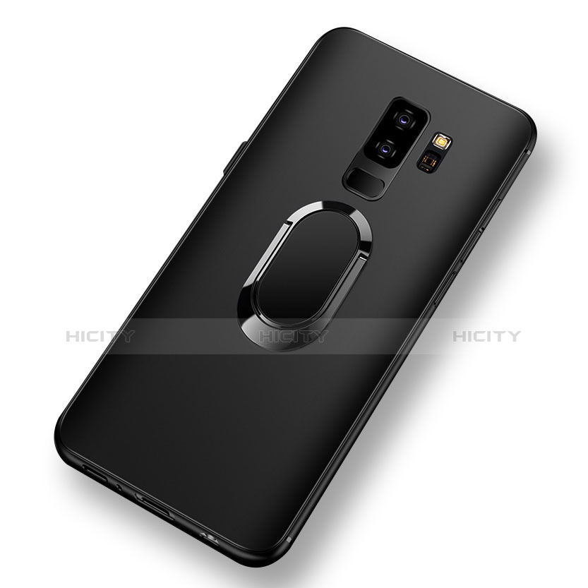 Silikon Hülle Handyhülle Ultra Dünn Schutzhülle Silikon mit Fingerring Ständer für Samsung Galaxy S9 Plus Schwarz
