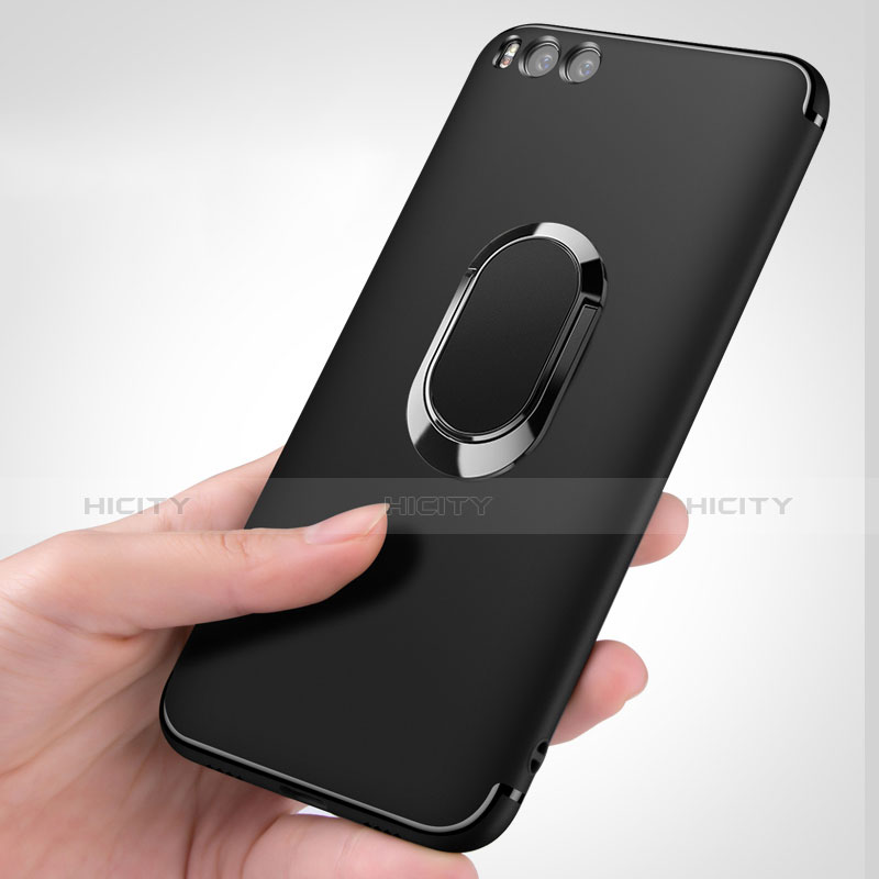 Silikon Hülle Handyhülle Ultra Dünn Schutzhülle Silikon mit Fingerring Ständer für Xiaomi Mi 6 Schwarz groß