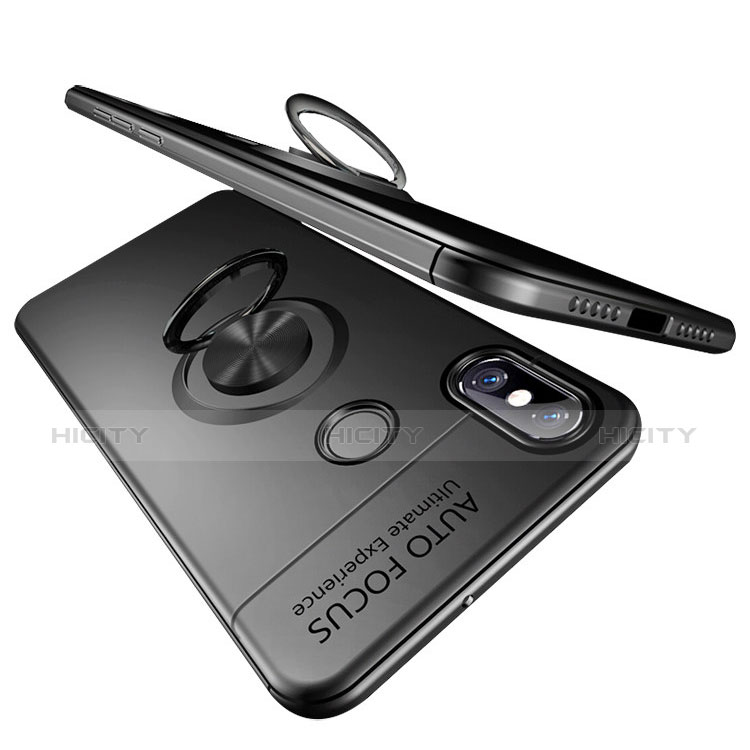 Silikon Hülle Handyhülle Ultra Dünn Schutzhülle Silikon mit Fingerring Ständer für Xiaomi Mi 8 Schwarz Plus