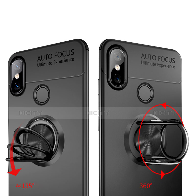 Silikon Hülle Handyhülle Ultra Dünn Schutzhülle Silikon mit Fingerring Ständer für Xiaomi Mi 8 Schwarz groß
