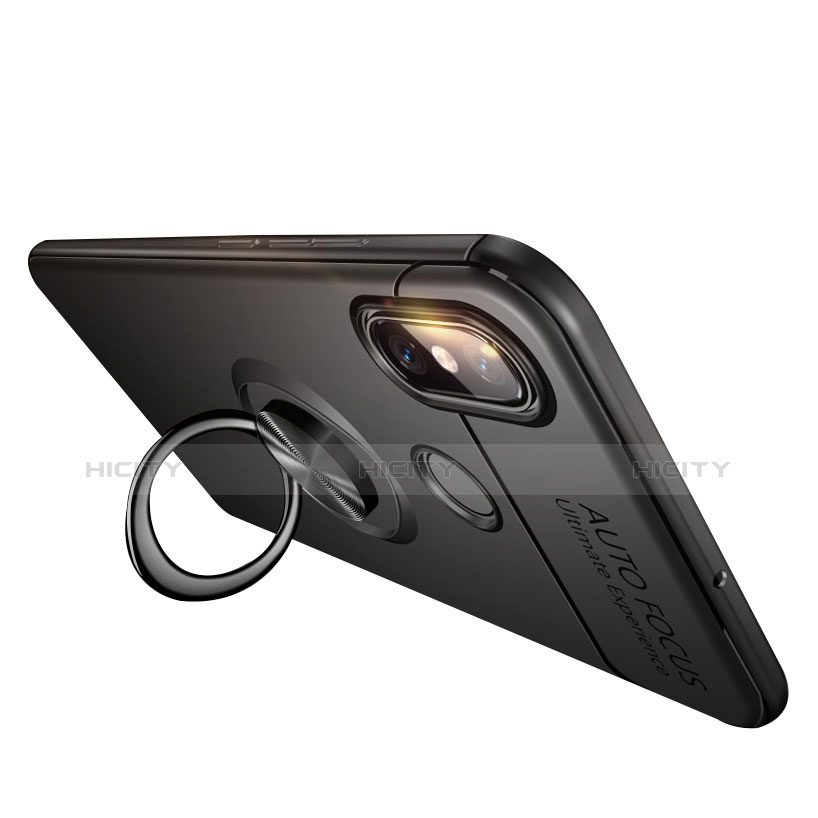 Silikon Hülle Handyhülle Ultra Dünn Schutzhülle Silikon mit Fingerring Ständer für Xiaomi Mi 8 Schwarz groß