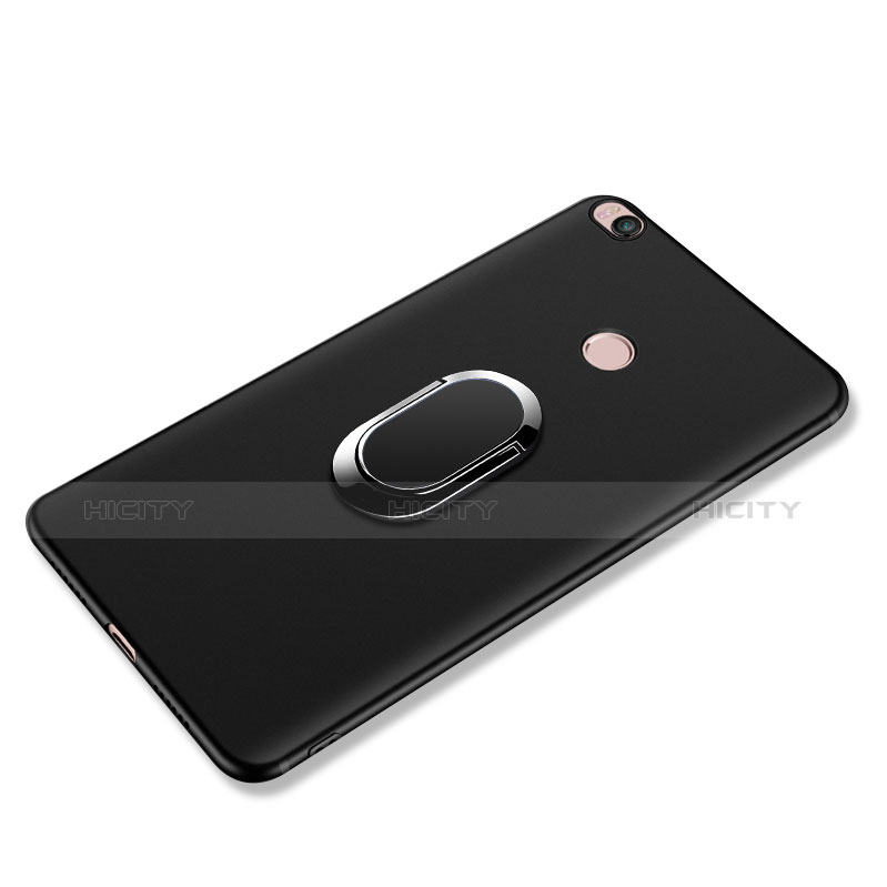 Silikon Hülle Handyhülle Ultra Dünn Schutzhülle Silikon mit Fingerring Ständer für Xiaomi Mi Max 2 Schwarz groß