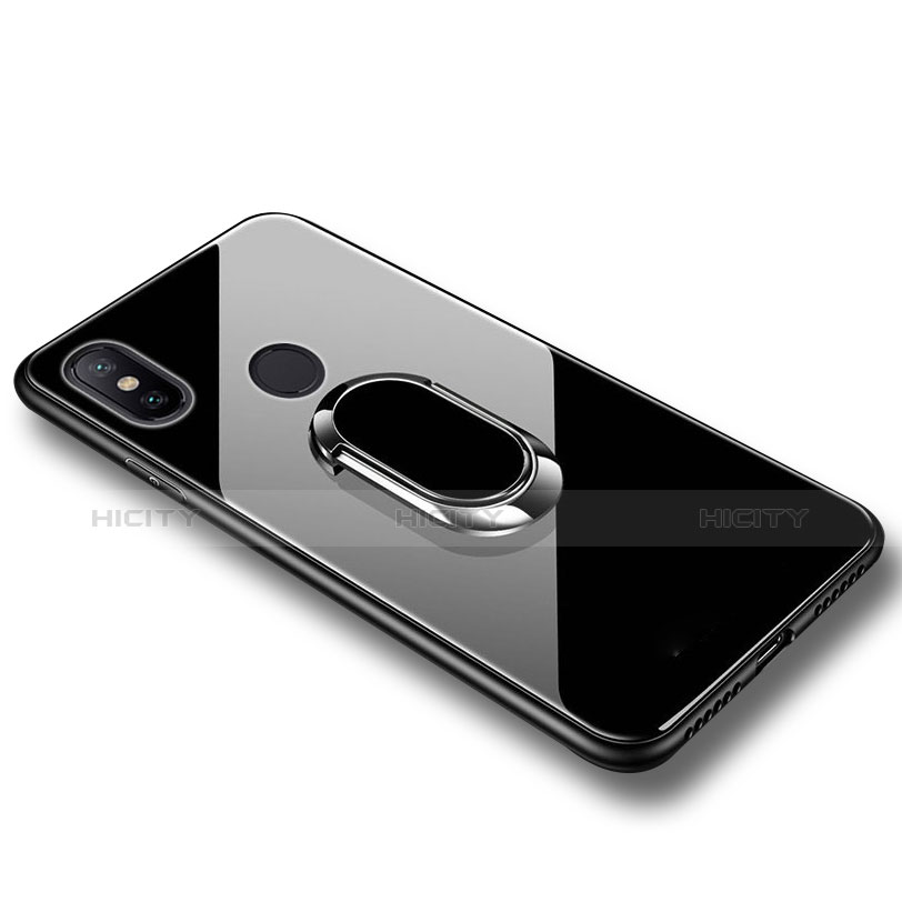Silikon Hülle Handyhülle Ultra Dünn Schutzhülle Silikon mit Fingerring Ständer für Xiaomi Mi Mix 2S Schwarz