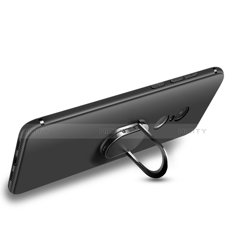 Silikon Hülle Handyhülle Ultra Dünn Schutzhülle Silikon mit Fingerring Ständer für Xiaomi Redmi 5 Schwarz Plus