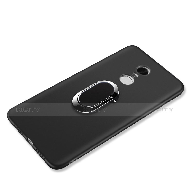 Silikon Hülle Handyhülle Ultra Dünn Schutzhülle Silikon mit Fingerring Ständer für Xiaomi Redmi Note 4 Standard Edition Schwarz groß