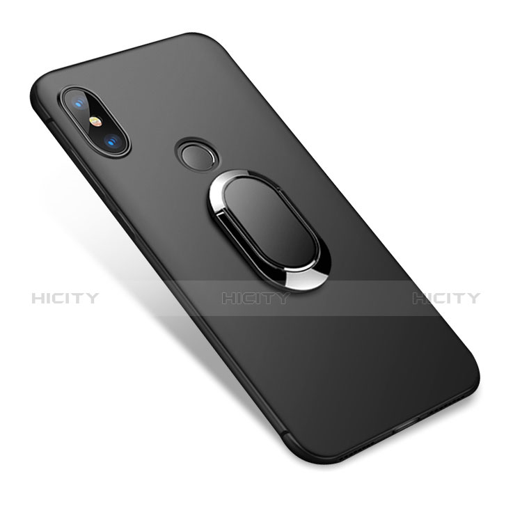 Silikon Hülle Handyhülle Ultra Dünn Schutzhülle Silikon mit Fingerring Ständer für Xiaomi Redmi Note 5 Pro Schwarz Plus