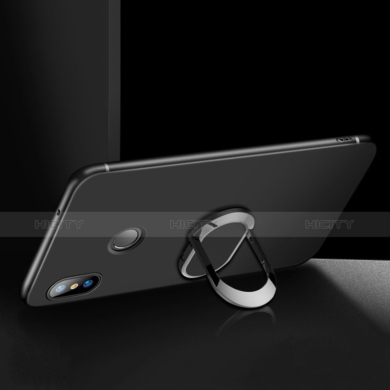 Silikon Hülle Handyhülle Ultra Dünn Schutzhülle Silikon mit Fingerring Ständer für Xiaomi Redmi Note 5 Pro Schwarz groß