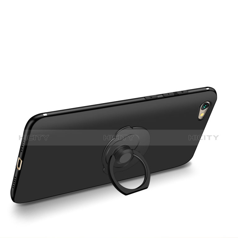 Silikon Hülle Handyhülle Ultra Dünn Schutzhülle Silikon mit Fingerring Ständer für Xiaomi Redmi Note 5A High Edition Schwarz groß