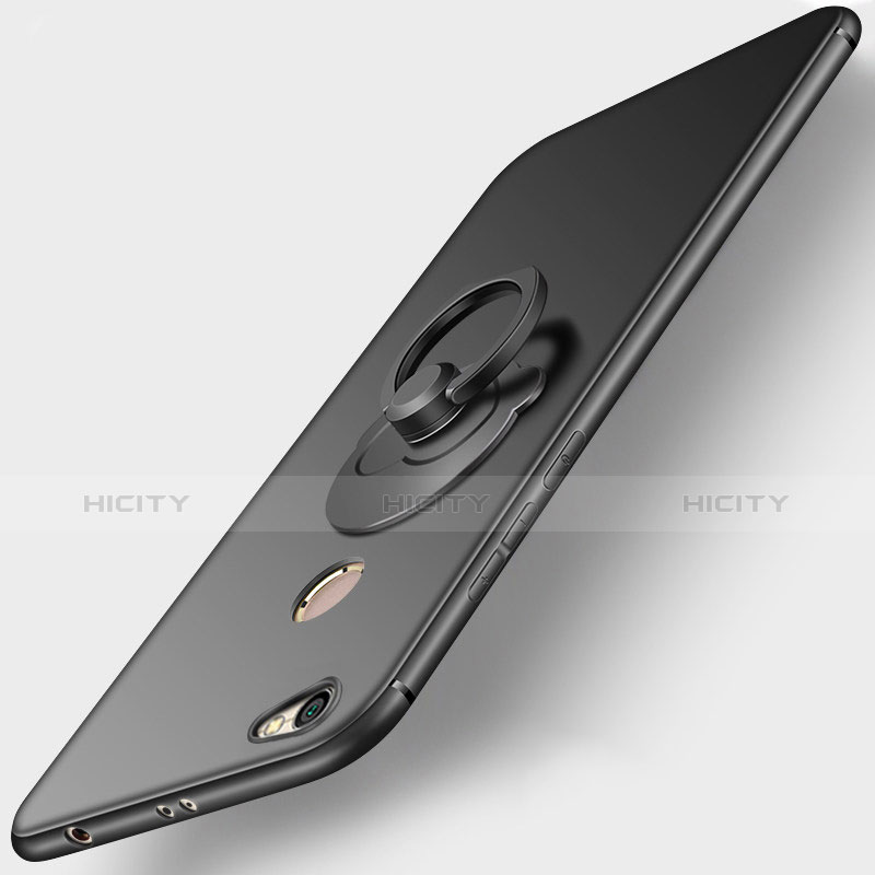 Silikon Hülle Handyhülle Ultra Dünn Schutzhülle Silikon mit Fingerring Ständer für Xiaomi Redmi Note 5A Prime Schwarz