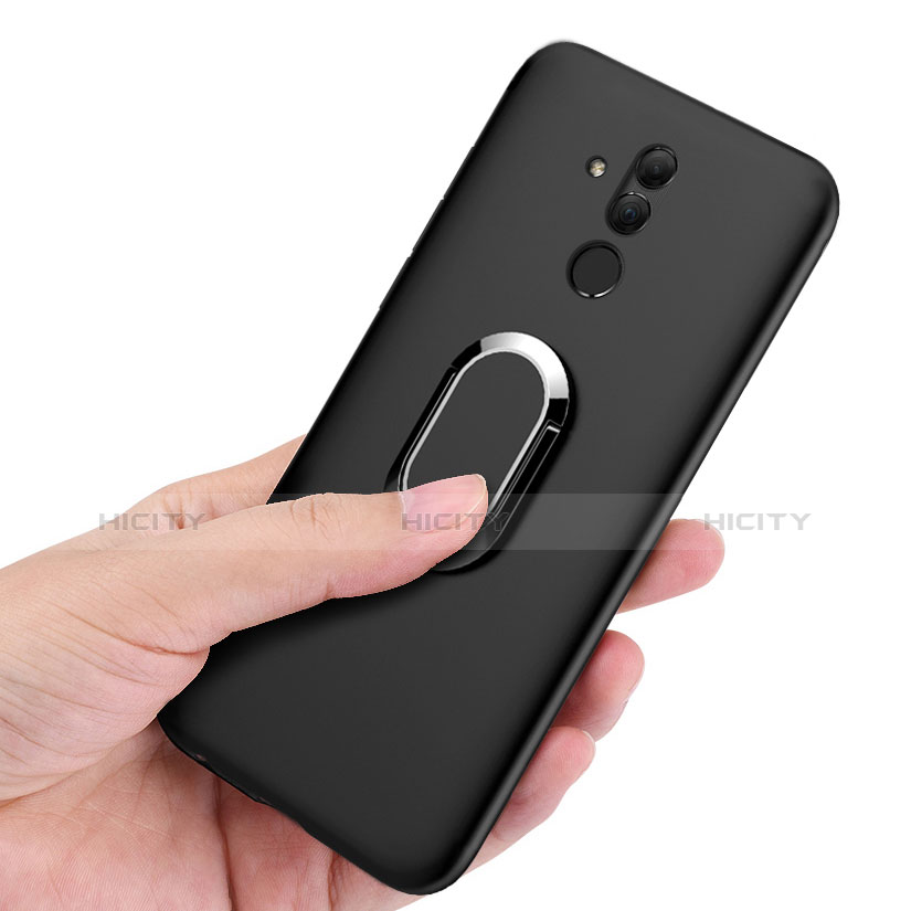 Silikon Hülle Handyhülle Ultra Dünn Schutzhülle Silikon mit Magnetisch Fingerring Ständer A02 für Huawei Maimang 7 Schwarz groß