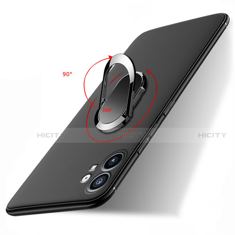Silikon Hülle Handyhülle Ultra Dünn Schutzhülle Silikon mit Magnetisch Fingerring Ständer A02 für Nothing Phone 1 Schwarz groß