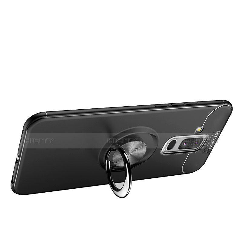 Silikon Hülle Handyhülle Ultra Dünn Schutzhülle Silikon mit Magnetisch Fingerring Ständer A03 für Samsung Galaxy A6 Plus Schwarz groß