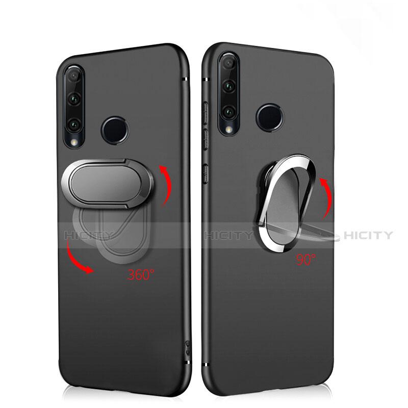 Silikon Hülle Handyhülle Ultra Dünn Schutzhülle Silikon mit Magnetisch Fingerring Ständer für Huawei Enjoy 9s Schwarz Plus