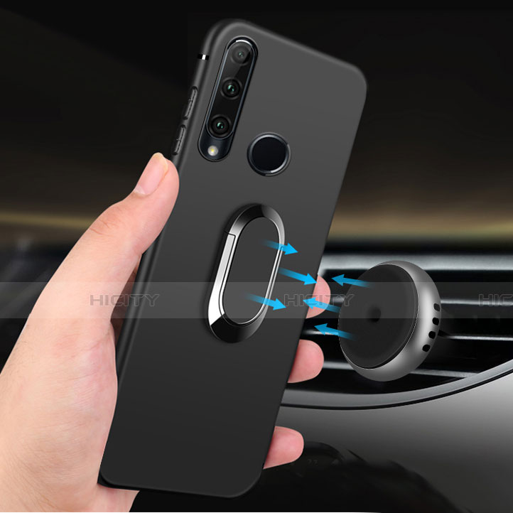 Silikon Hülle Handyhülle Ultra Dünn Schutzhülle Silikon mit Magnetisch Fingerring Ständer für Huawei Enjoy 9s Schwarz groß