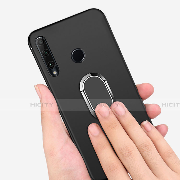 Silikon Hülle Handyhülle Ultra Dünn Schutzhülle Silikon mit Magnetisch Fingerring Ständer für Huawei Honor 20 Lite Schwarz