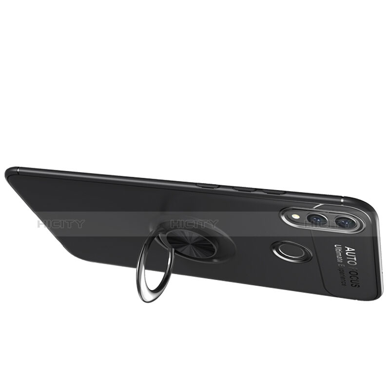 Silikon Hülle Handyhülle Ultra Dünn Schutzhülle Silikon mit Magnetisch Fingerring Ständer für Huawei Honor 8X Schwarz