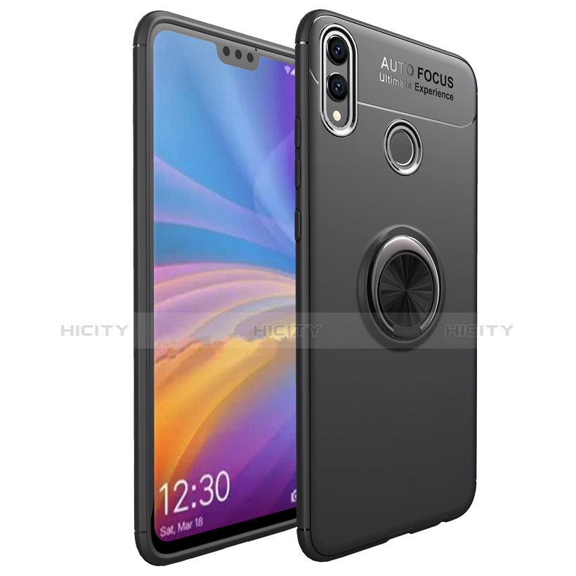 Silikon Hülle Handyhülle Ultra Dünn Schutzhülle Silikon mit Magnetisch Fingerring Ständer für Huawei Honor 8X Schwarz groß