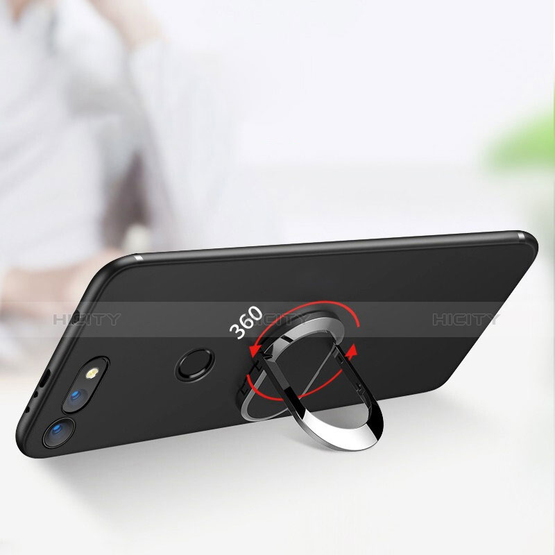 Silikon Hülle Handyhülle Ultra Dünn Schutzhülle Silikon mit Magnetisch Fingerring Ständer für Huawei Honor V20 Schwarz groß