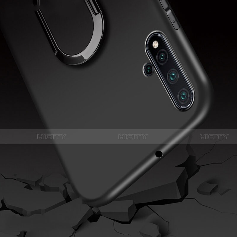 Silikon Hülle Handyhülle Ultra Dünn Schutzhülle Silikon mit Magnetisch Fingerring Ständer für Huawei Nova 5 Pro Schwarz groß