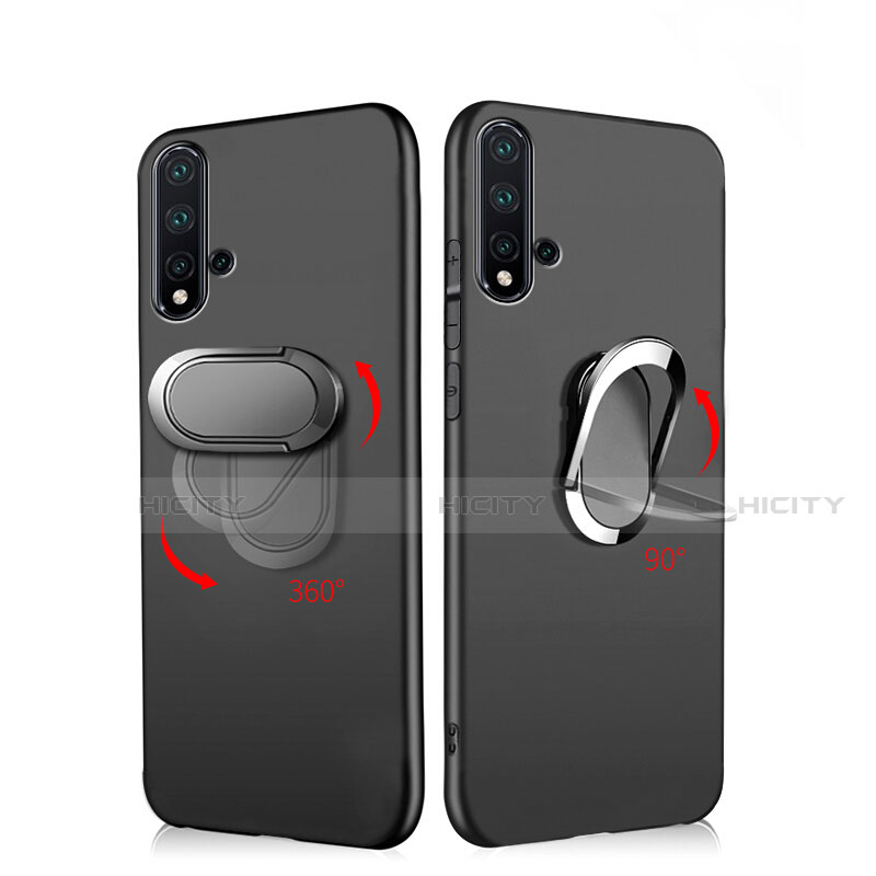 Silikon Hülle Handyhülle Ultra Dünn Schutzhülle Silikon mit Magnetisch Fingerring Ständer für Huawei Nova 5 Schwarz