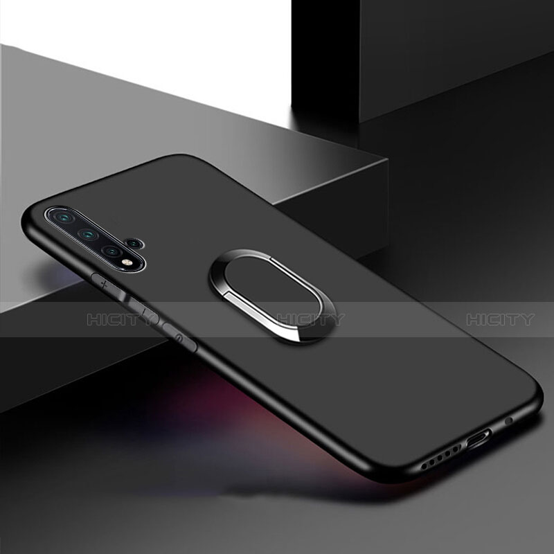 Silikon Hülle Handyhülle Ultra Dünn Schutzhülle Silikon mit Magnetisch Fingerring Ständer für Huawei Nova 5 Schwarz
