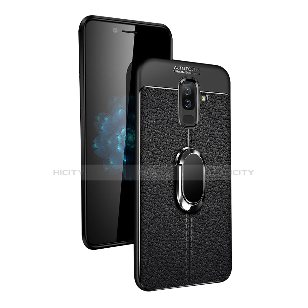 Silikon Hülle Handyhülle Ultra Dünn Schutzhülle Silikon mit Magnetisch Fingerring Ständer für Samsung Galaxy A9 Star Lite Schwarz