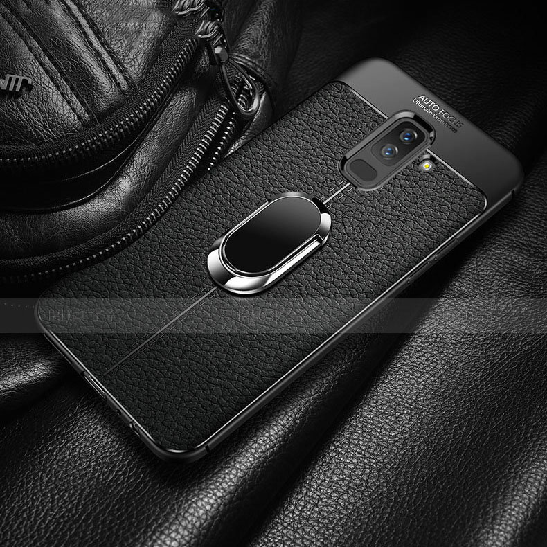 Silikon Hülle Handyhülle Ultra Dünn Schutzhülle Silikon mit Magnetisch Fingerring Ständer für Samsung Galaxy A9 Star Lite Schwarz groß
