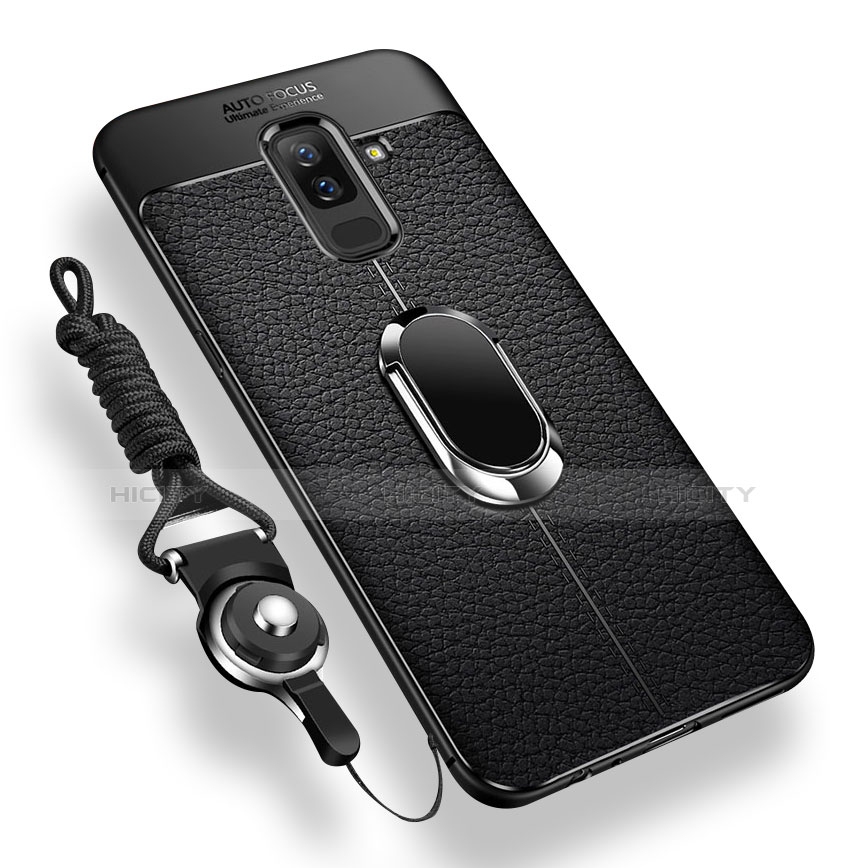 Silikon Hülle Handyhülle Ultra Dünn Schutzhülle Silikon mit Magnetisch Fingerring Ständer für Samsung Galaxy A9 Star Lite Schwarz groß
