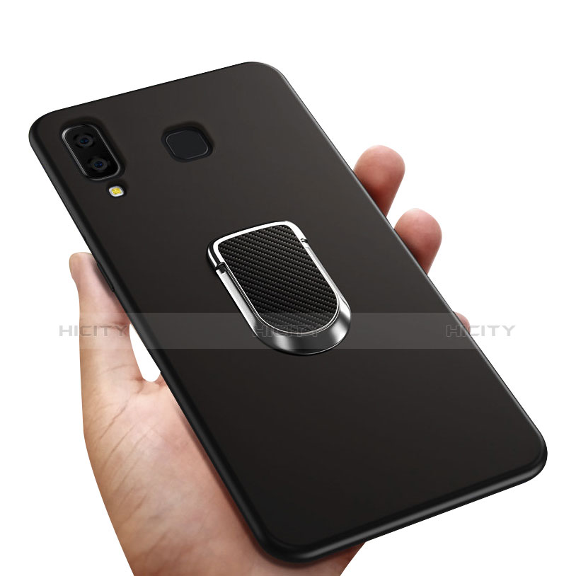 Silikon Hülle Handyhülle Ultra Dünn Schutzhülle Silikon mit Magnetisch Fingerring Ständer für Samsung Galaxy A9 Star SM-G8850 Schwarz groß