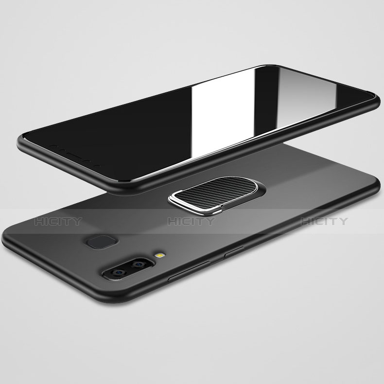 Silikon Hülle Handyhülle Ultra Dünn Schutzhülle Silikon mit Magnetisch Fingerring Ständer für Samsung Galaxy A9 Star SM-G8850 Schwarz groß