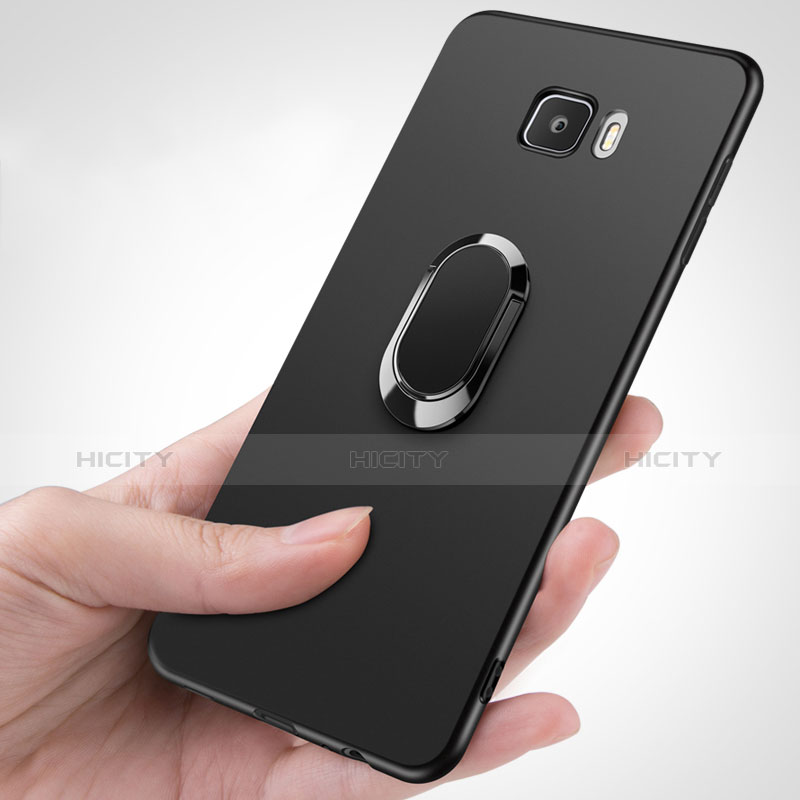Silikon Hülle Handyhülle Ultra Dünn Schutzhülle Silikon mit Magnetisch Fingerring Ständer für Samsung Galaxy C9 Pro C9000 Schwarz groß