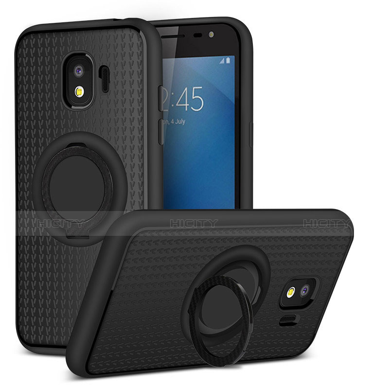 Silikon Hülle Handyhülle Ultra Dünn Schutzhülle Silikon mit Magnetisch Fingerring Ständer für Samsung Galaxy J2 Pro (2018) J250F Schwarz Plus