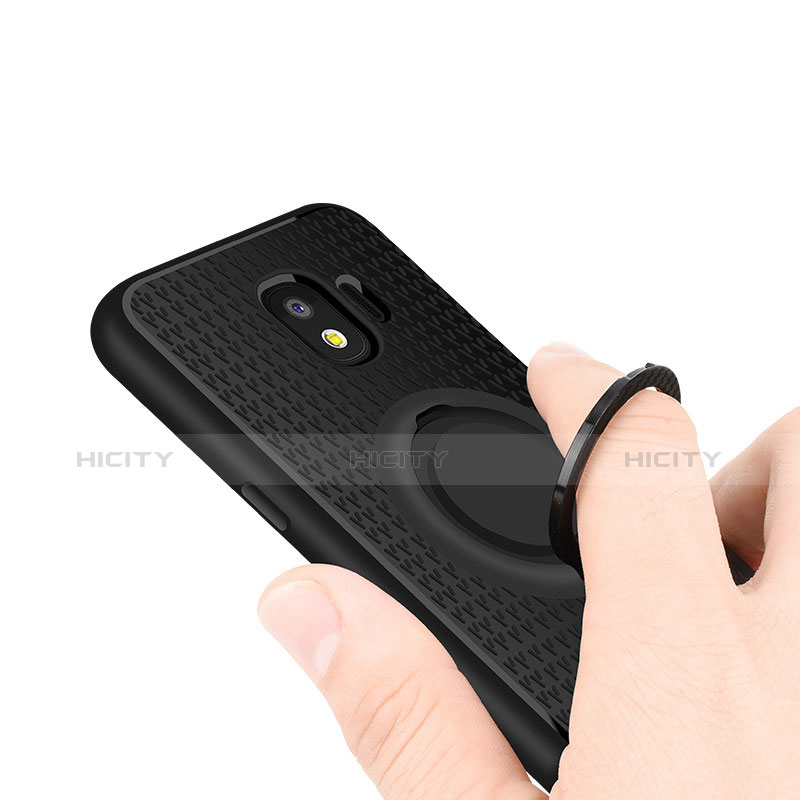 Silikon Hülle Handyhülle Ultra Dünn Schutzhülle Silikon mit Magnetisch Fingerring Ständer für Samsung Galaxy J2 Pro (2018) J250F Schwarz groß