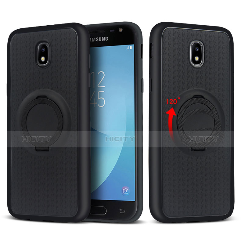 Silikon Hülle Handyhülle Ultra Dünn Schutzhülle Silikon mit Magnetisch Fingerring Ständer für Samsung Galaxy J5 Pro (2017) J530Y Schwarz groß