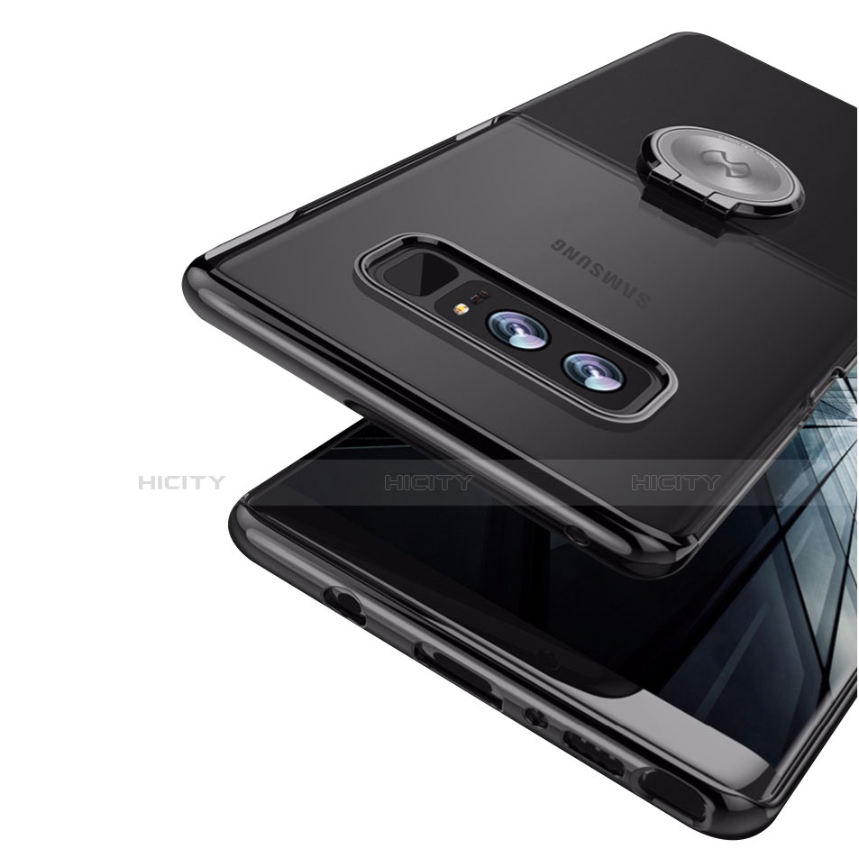 Silikon Hülle Handyhülle Ultra Dünn Schutzhülle Silikon mit Magnetisch Fingerring Ständer für Samsung Galaxy Note 8 Schwarz Plus