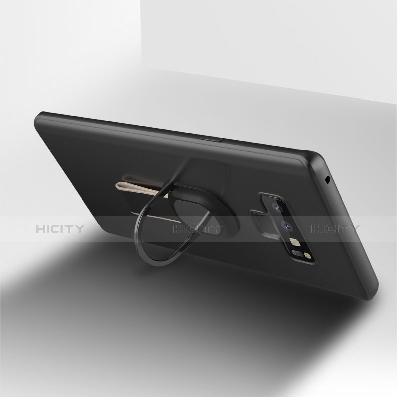 Silikon Hülle Handyhülle Ultra Dünn Schutzhülle Silikon mit Magnetisch Fingerring Ständer für Samsung Galaxy Note 9 Schwarz groß