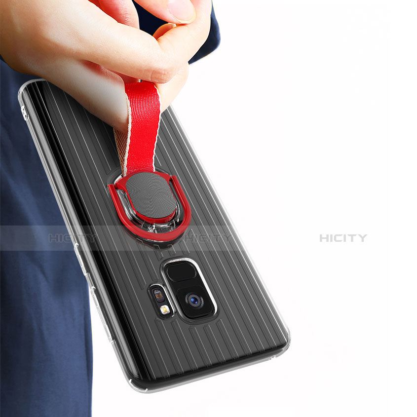 Silikon Hülle Handyhülle Ultra Dünn Schutzhülle Silikon mit Magnetisch Fingerring Ständer für Samsung Galaxy S9 Schwarz groß