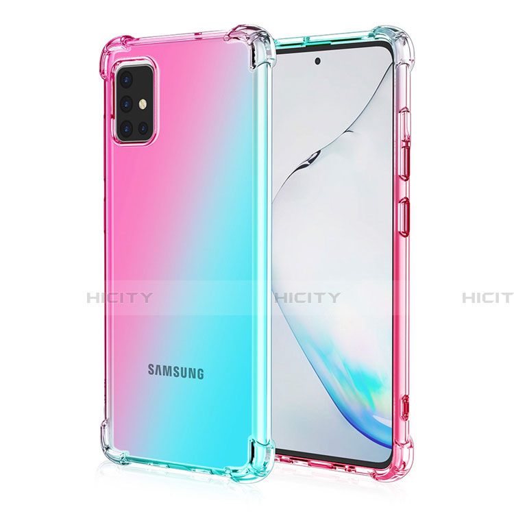 Silikon Hülle Handyhülle Ultra Dünn Schutzhülle Tasche Durchsichtig Transparent Farbverlauf für Samsung Galaxy A51 4G Cyan