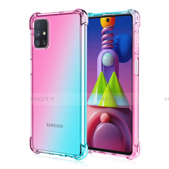Silikon Hülle Handyhülle Ultra Dünn Schutzhülle Tasche Durchsichtig Transparent Farbverlauf für Samsung Galaxy M51 Cyan Plus