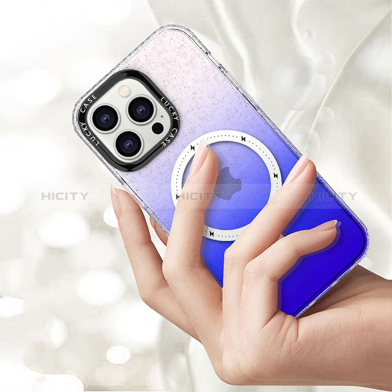 Silikon Hülle Handyhülle Ultra Dünn Schutzhülle Tasche Durchsichtig Transparent Farbverlauf mit Mag-Safe Magnetic Magnetisch für Apple iPhone 14 Pro Max