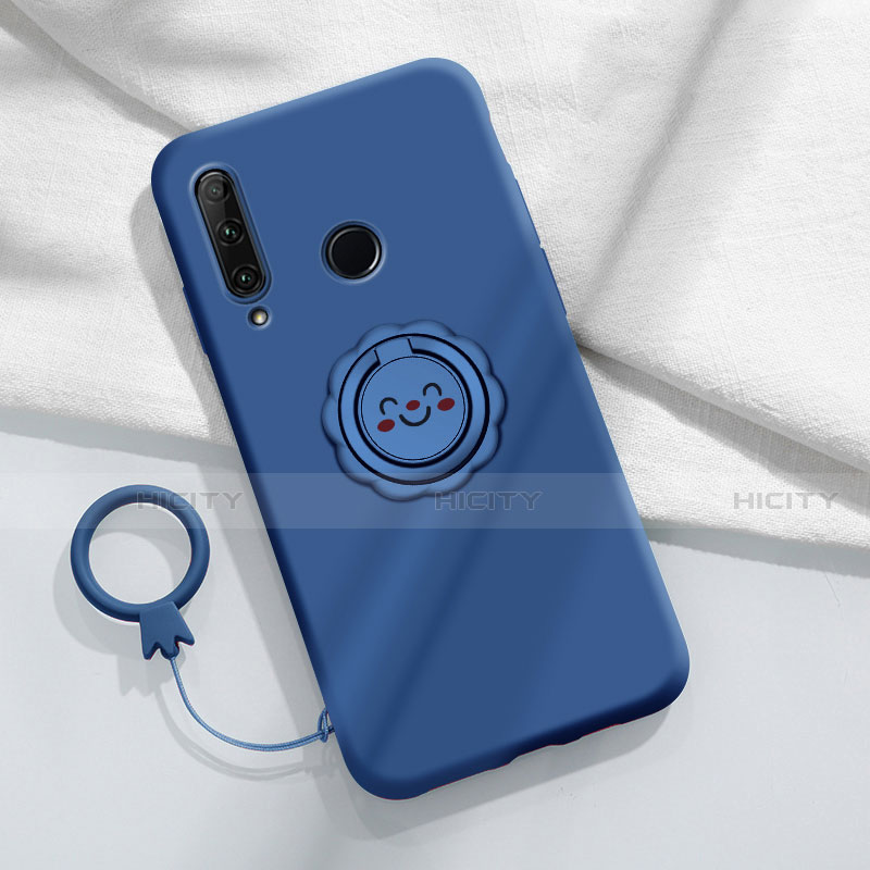 Silikon Hülle Handyhülle Ultra Dünn Schutzhülle Tasche Flexible mit Magnetisch Fingerring Ständer A01 für Huawei Enjoy 10 Plus Blau