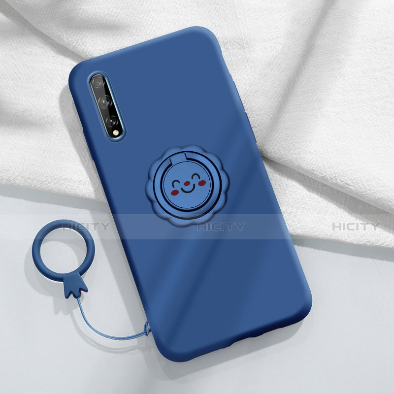 Silikon Hülle Handyhülle Ultra Dünn Schutzhülle Tasche Flexible mit Magnetisch Fingerring Ständer A01 für Huawei Enjoy 10S groß