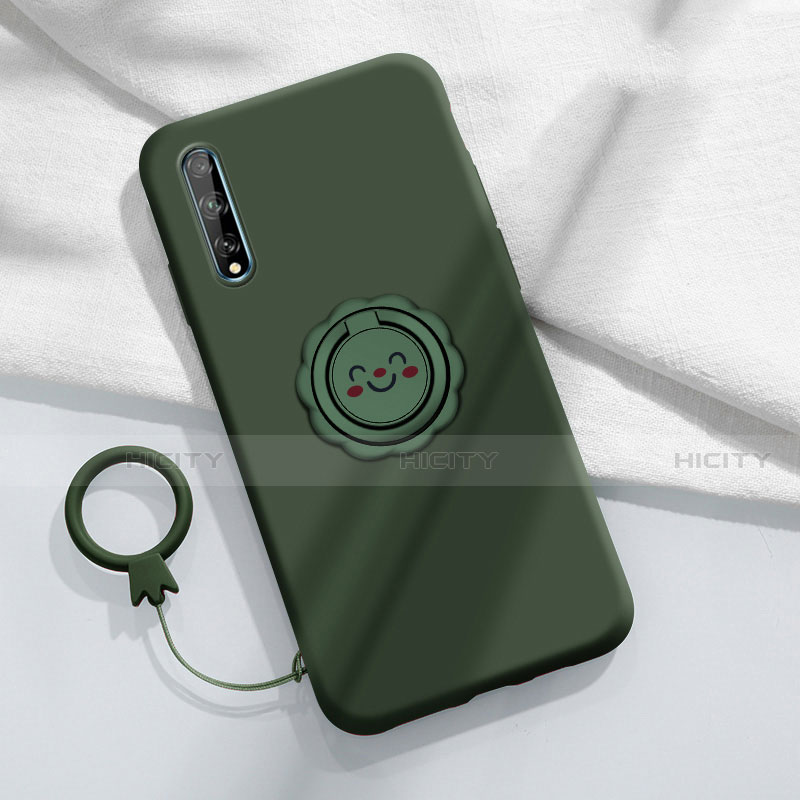 Silikon Hülle Handyhülle Ultra Dünn Schutzhülle Tasche Flexible mit Magnetisch Fingerring Ständer A01 für Huawei Enjoy 10S Grün
