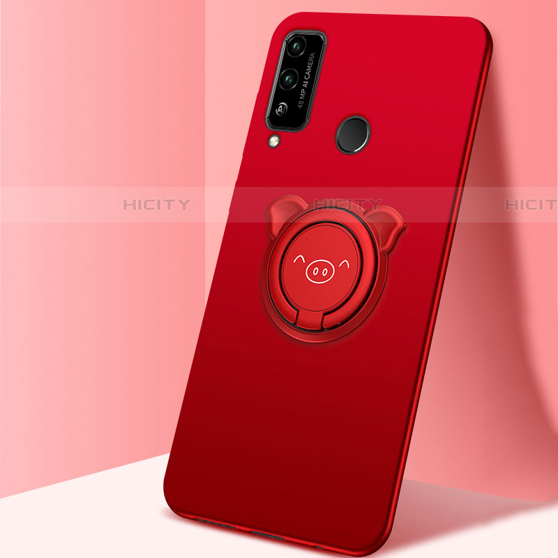Silikon Hülle Handyhülle Ultra Dünn Schutzhülle Tasche Flexible mit Magnetisch Fingerring Ständer A01 für Huawei Honor Play4T Rot