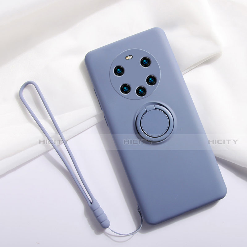 Silikon Hülle Handyhülle Ultra Dünn Schutzhülle Tasche Flexible mit Magnetisch Fingerring Ständer A01 für Huawei Mate 40 Pro+ Plus Lavendel Grau