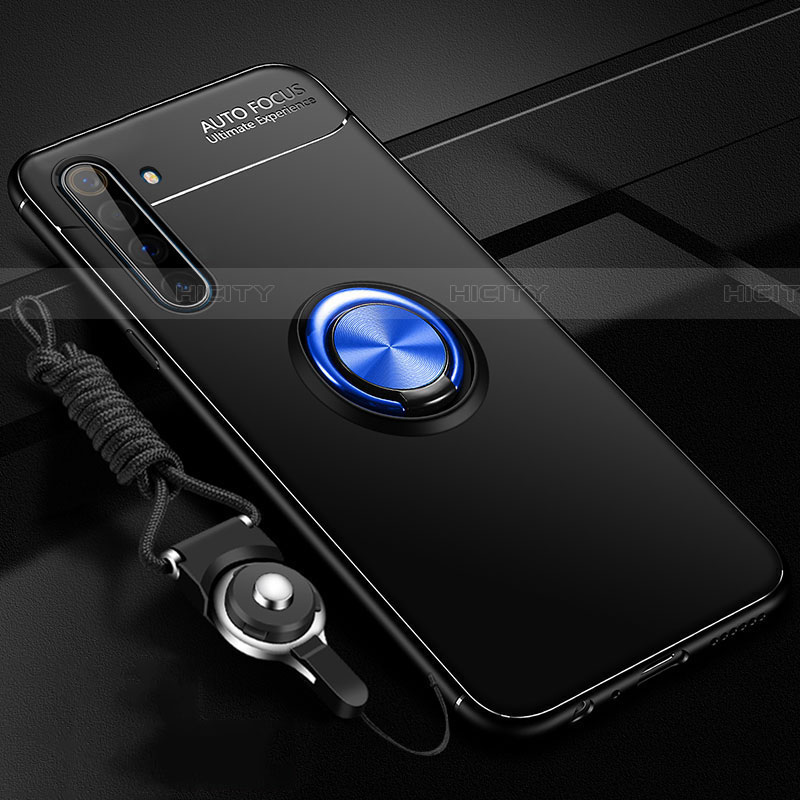 Silikon Hülle Handyhülle Ultra Dünn Schutzhülle Tasche Flexible mit Magnetisch Fingerring Ständer A01 für Realme X50 Pro 5G Blau und Schwarz