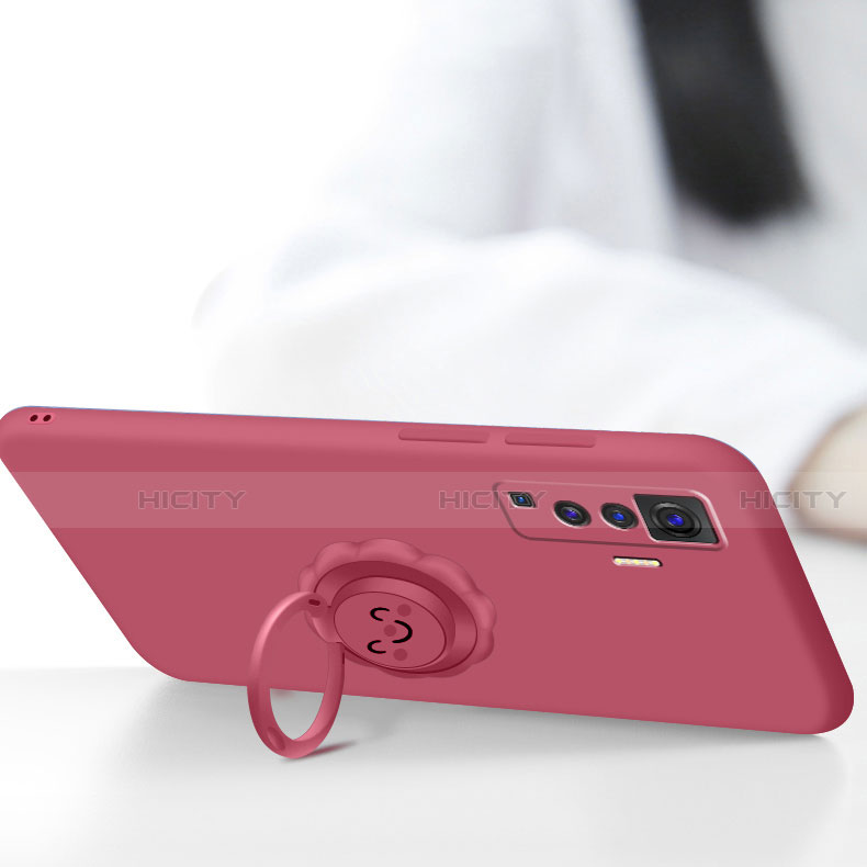 Silikon Hülle Handyhülle Ultra Dünn Schutzhülle Tasche Flexible mit Magnetisch Fingerring Ständer A01 für Vivo X50 5G